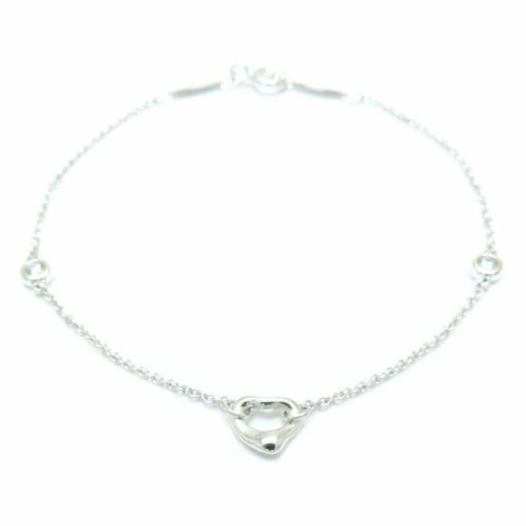 TIFFANY Authentic Silver Diamond Heart Charm Bracelet